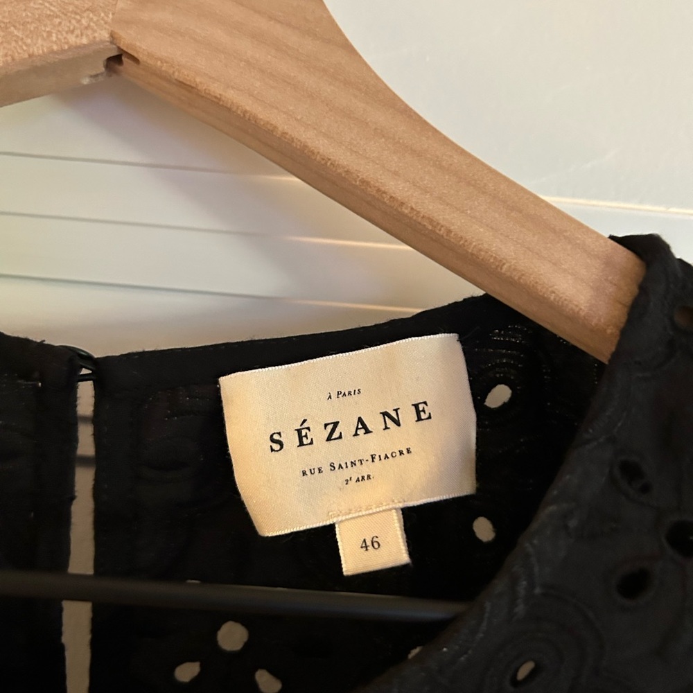 Sezane Annabelle Black Eyelet Blouse - Size 46/XL - Picture 8 of 9
